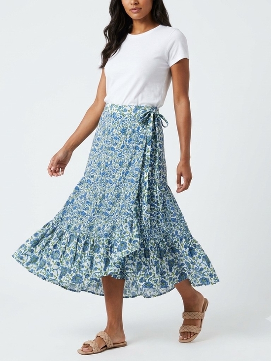 Sundance Dresses & Skirts - Sundance Blue Floral Blue Wrap Midi Skirt Size 12